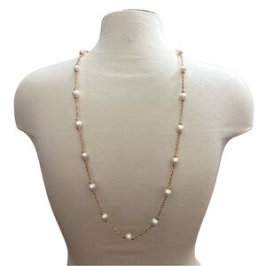 Vintage Honora Bronze 925 H Italy Cultured White Pearl Chain Necklace 17” Long